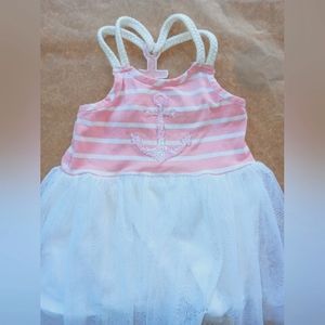 Pink and white striped dress with tulle skirt